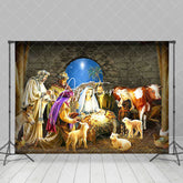 Aperturee - Aperturee Blue Starry Holy Night Nativity Christmas Backdrop